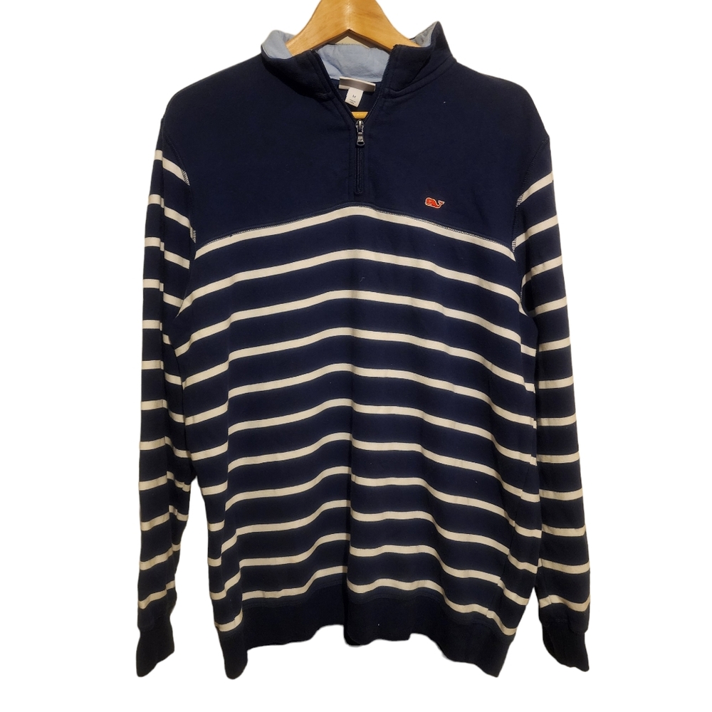 (M) Men Vineyard Vines x Target Navy Blue Stripped Quarter Zip